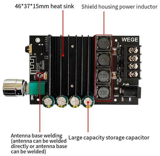 Alt view image 3 of 4 - ZK-XPS 5.0 Bluetooth Power Amplifier Board Dual 150W Channel Amplifier Board with Short Circuit Protection for Sound Box