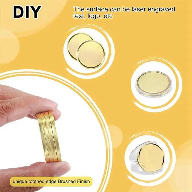 Alt view image 3 of 4 - 10Pcs Brass Laser Engraving Blanks Blank Challenge Frosted Coin with Acrylic Protection Box - 40mm for DIY Crafts