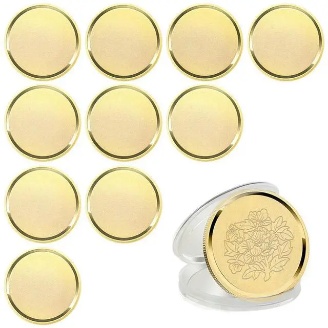 Main image of 10Pcs Brass Laser Engraving Blanks Blank Challenge Frosted Coin with Acrylic Protection Box - 40mm for DIY Crafts