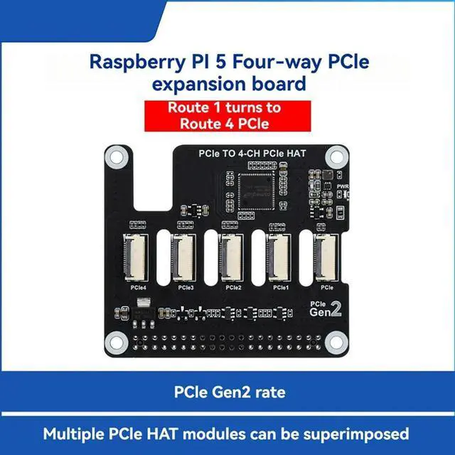 Alt view image 3 of 4 - Pcie FFC Expansion Board For Raspberry Pi 5 Pcie To 4-CH Pcie HAT Board Supports Stacking Pcie HAT Modules