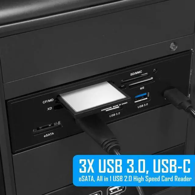 Alt view image 3 of 4 - 5.25 Inch PC Computer Front Panel All-in-1 Multifunction Card Reader With 3ports USB3.0, USB 3.1, ESATA ,Support CF Card