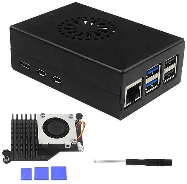 Alt view image 2 of 4 - For Raspberry Pi 5 Aluminum Alloy Shell Active And Passive Cooling Radiator Enclosure Metal Case For Rpi 5