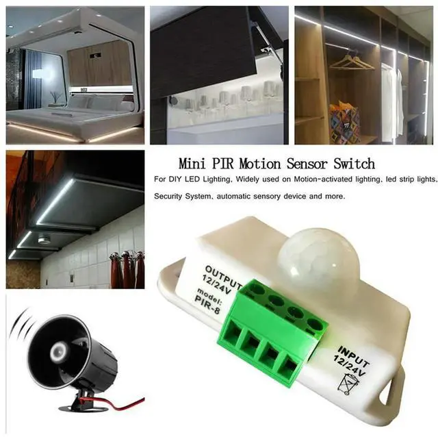 Alt view image 4 of 4 - 4X PIR Infrared Motion Sensor Detector, DC 12V-24V Strip Light Motion Sensor Switch, For Cupboard Cabinet Stairs K