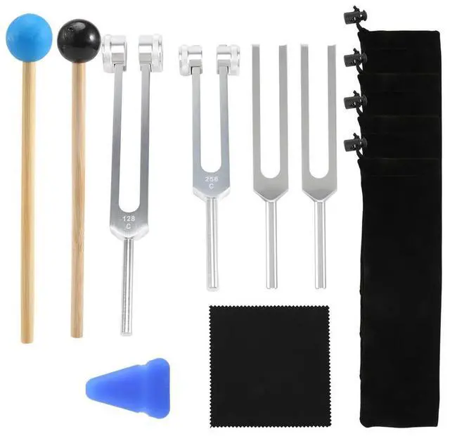 Main image of 4 Pack Tuning Fork Set(128 Hz,256 Hz,512 Hz,528 Hz)with Tuning Fork Hammer for Sound Sound Vibration Tools
