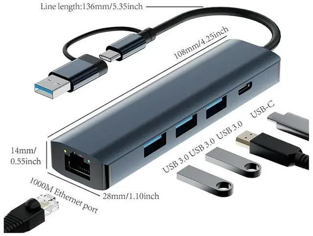 Alt view image 3 of 3 - USB 3.0 Data Transfer USB-C Multiport Adapter Type HUB Gigabit Ethernet RJ45 Docking Station For  Pro