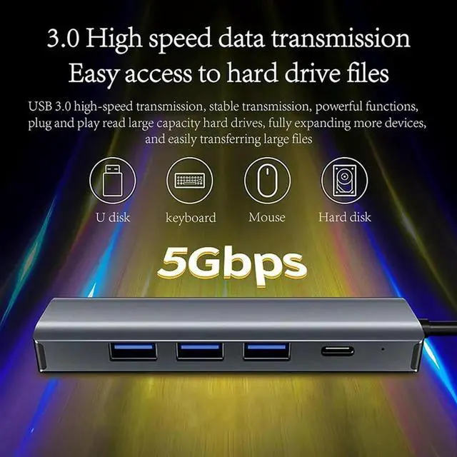 Alt view image 2 of 3 - USB 3.0 Data Transfer USB-C Multiport Adapter Type HUB Gigabit Ethernet RJ45 Docking Station For  Pro