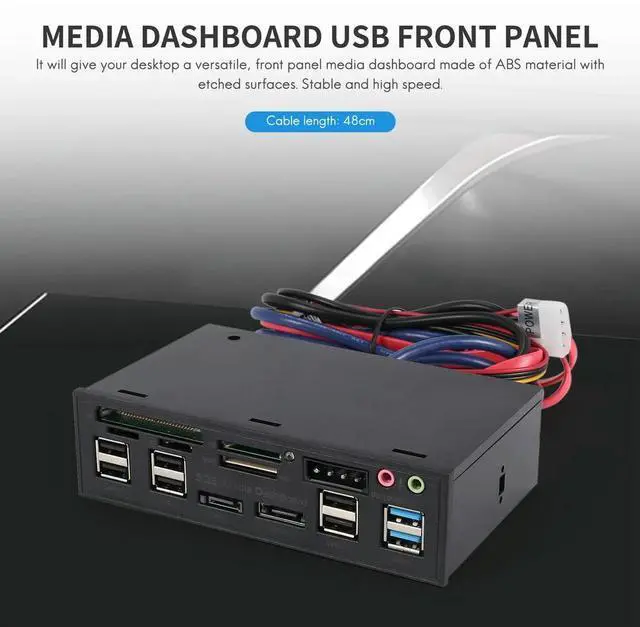 Alt view image 3 of 7 - Multifuntion 5.25" Media Dashboard Card Reader USB 2.0 USB 3.0 20 pin e-SATA SATA Front Panel