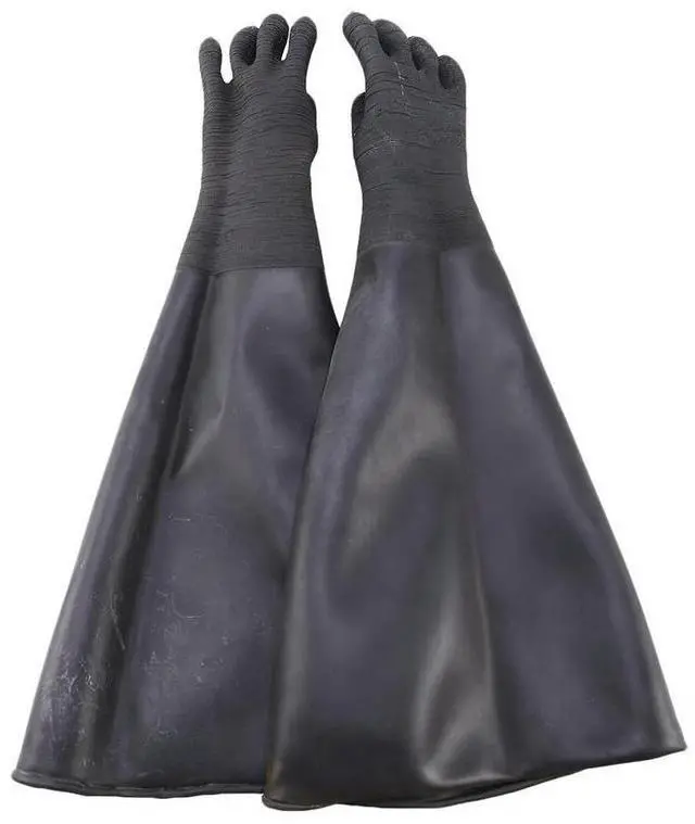 Main image of Rubber Black Sandblaster Gloves Stripe Abrasive Sand Blasting Gloves for Blasting Cabinet 65x30cm
