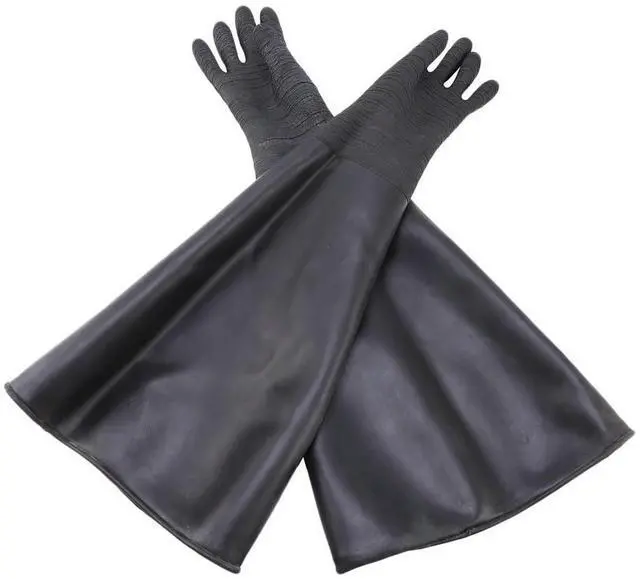 Alt view image 2 of 4 - Rubber Black Sandblaster Gloves Stripe Abrasive Sand Blasting Gloves for Blasting Cabinet 65x30cm
