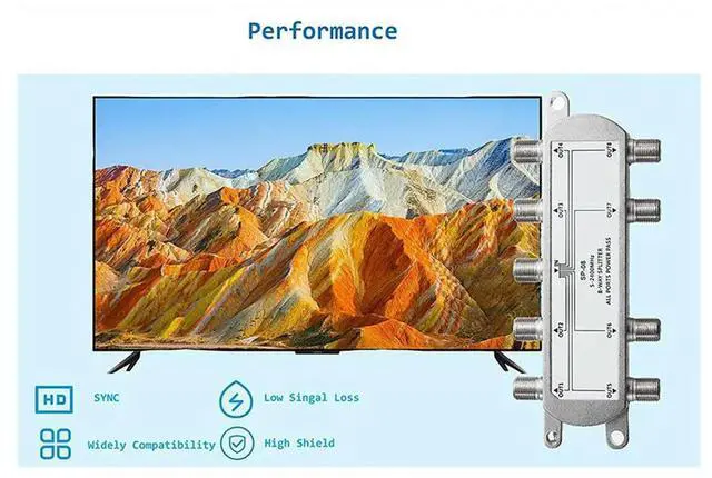 Main image of 2X Digital 8 Way Coaxial Cable Splitter 5-2400Mhz, RG6 Compatible, Work With Analog/Digital TV Connections And Int