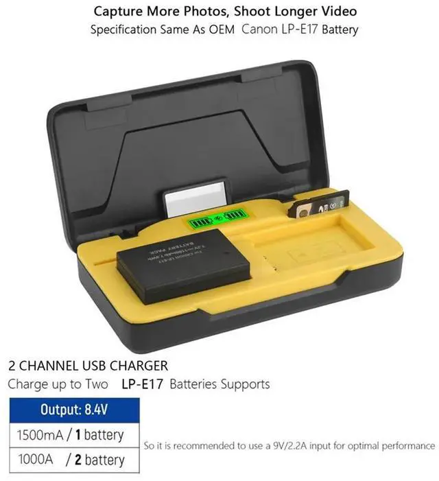 Main image of LP-E17 Charger For EOS R50 R100 RP R10 R8,Rebel T8i,T7i T6i,T6s SL2,SL3 M3,M5 250D,Dual Slot