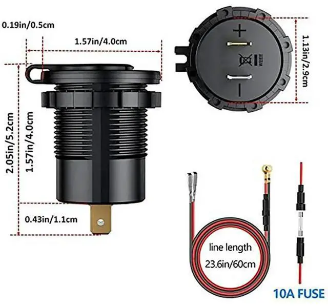 Alt view image 4 of 4 - 3X PD Type C USB Car Charger And QC 3.0 Quick Charger 12V Power Outlet Socket With ON/Off Switch Red