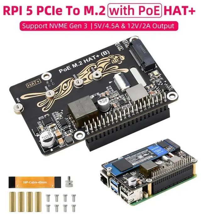 Main image of Raspberry Pi 5 Pcie To M. 2 With Poe HAT(B) M. 2 Solid State Drive Supports Nvme Protocol Read Write