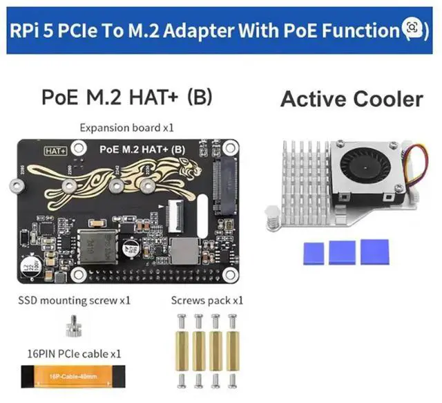 Alt view image 3 of 4 - Raspberry Pi 5 Pcie To M. 2 With Poe HAT(B) M. 2 Solid State Drive Supports Nvme Protocol Read Write