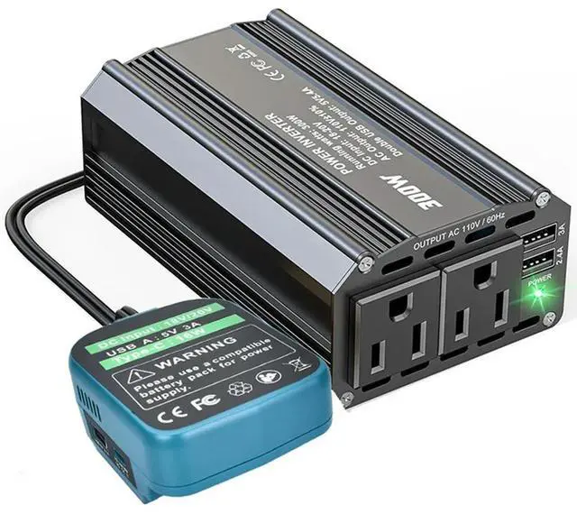 Alt view image 4 of 7 - 300 Watt 18V To 110V Power Inverter For  Inverter Charger DC Adapter With 2 AC Outlets& 2 USB Port F