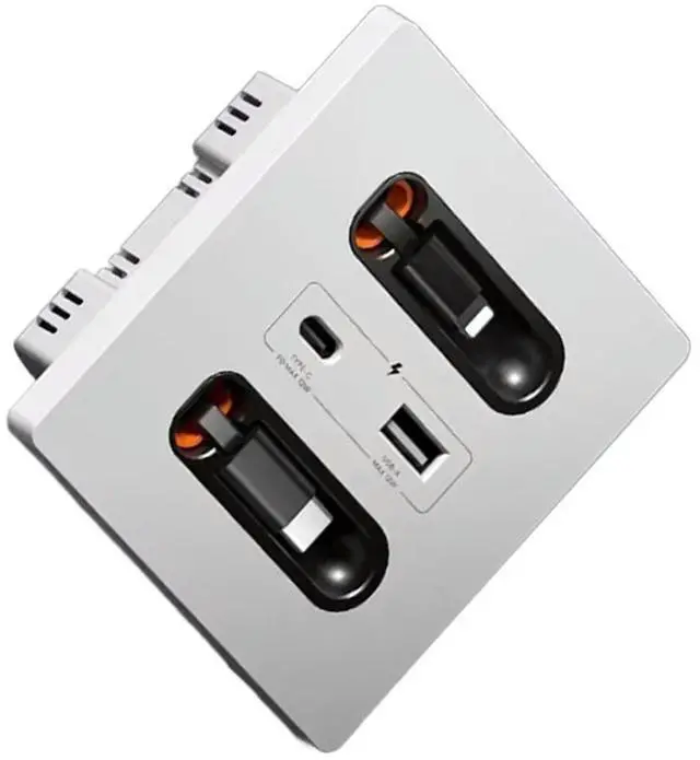 Alt view image 3 of 4 - Universal 12W Wall Panel Socket With Retractable Usb-A Usb-C Charging Cable, Type C Outlet For Mobile Phone Tablet