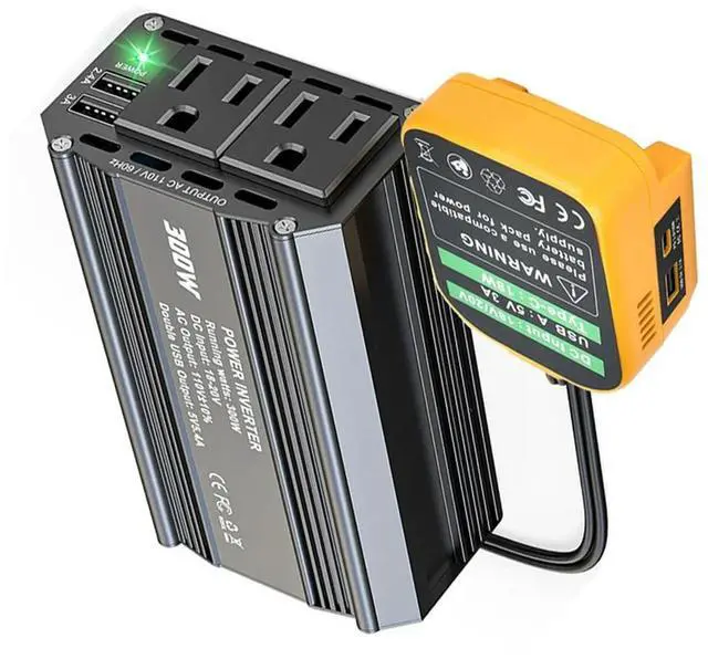 Alt view image 3 of 4 - 300W Power Inverter For  20V Inverter DC Charger Adapter With 2 AC Outlet & 2 USB Ports For