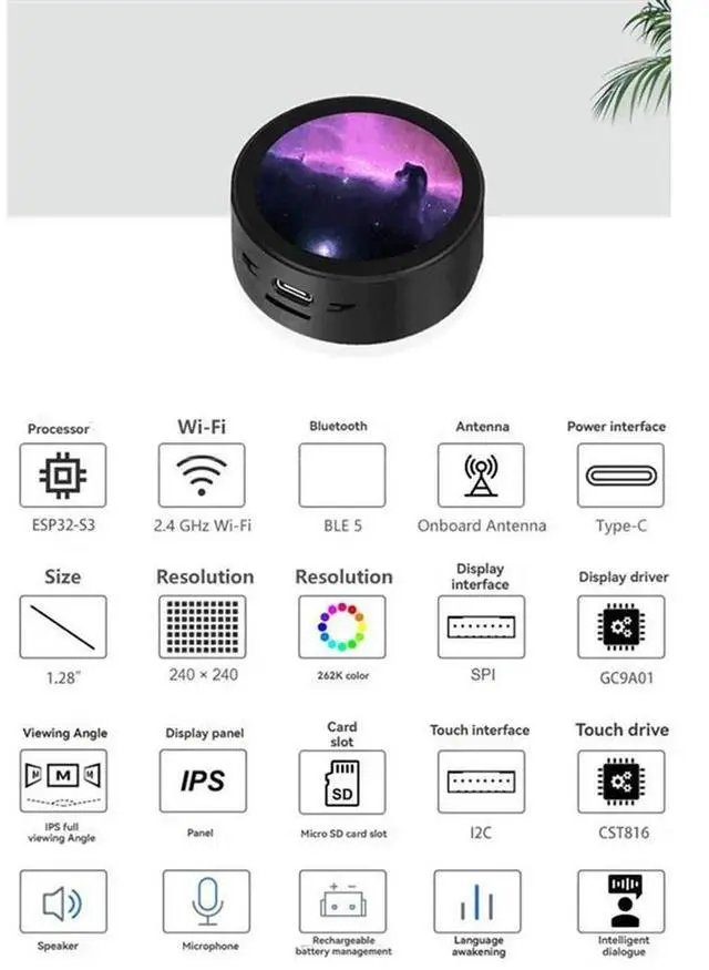 Main image of For Deepseek Xiaozhi AI Voice Chat Robot Box Weather Clock ESP32-S3 Development Board N16R8 1.28 Inch LCD Display