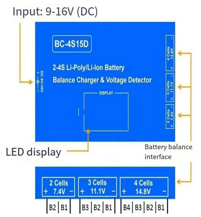 Alt view image 4 of 4 - 8X BC-4S15D Lipo Li- Balance Charger Voltage Detector LCD Digital Display Balance Charger For RC