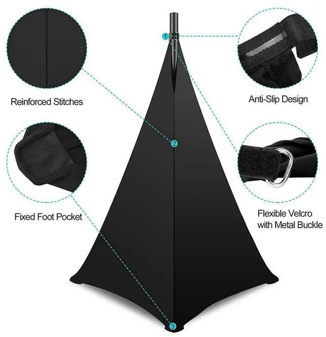 Alt view image 2 of 4 - 4X Speaker Stand Cover, DJ Speaker Stand Tripod Scrim Skirt With Carry Bag, 360 Degree Black Cover For Wedding,Sta