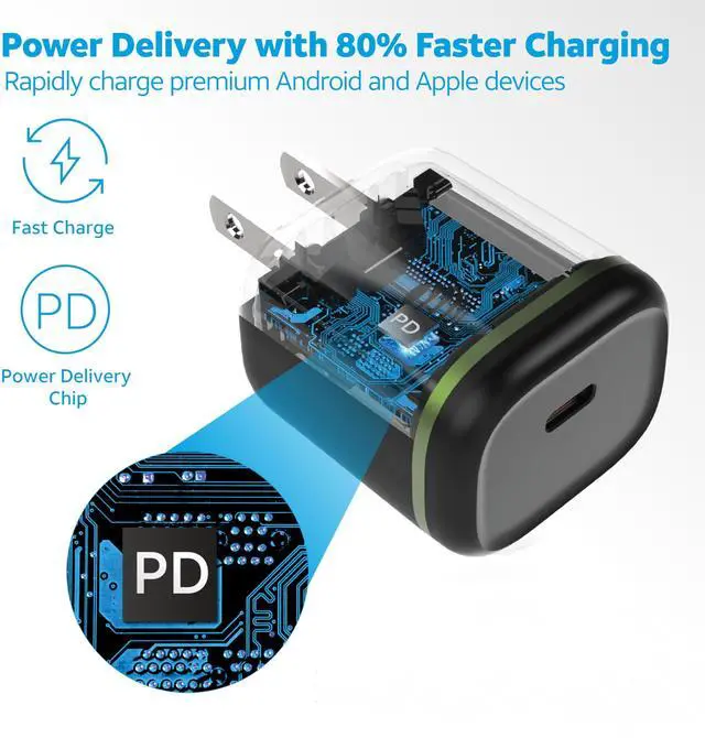 Alt view image 3 of 7 - AT&T USB-C Wall Charger Fast Charging Power Adapter Foldable Prongs Travel-Friendly for Compatible with iPhone iPad Samsung Galaxy Google Pixel (20W Black)