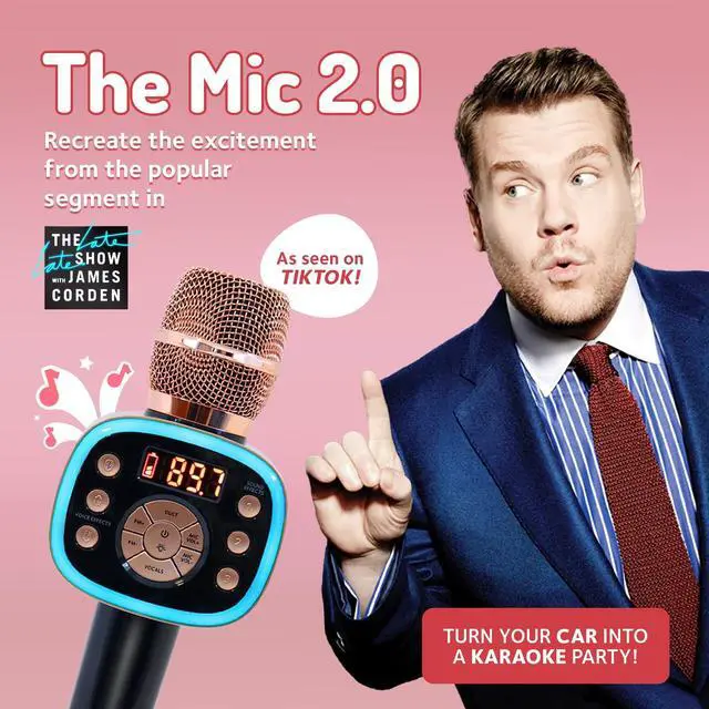 Alt view image 2 of 6 - Carpool Karaoke Machine for Kids & Adults, Carpool Karaoke The Mic 2.0 - Wireless & Bluetooth Karaoke Microphone with Voice Changing Sound Effects as White Elephant Gift - Rose Gold