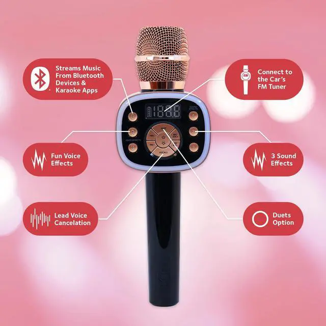 Alt view image 3 of 6 - Carpool Karaoke Machine for Kids & Adults, Carpool Karaoke The Mic 2.0 - Wireless & Bluetooth Karaoke Microphone with Voice Changing Sound Effects as White Elephant Gift - Rose Gold