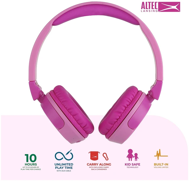 Alt view image 2 of 7 - Kid Safe 2-in-1 Wireless Bluetooth Headphones - Crystal Clear Sound, Safe Volume Limiting, Foldable Design - Enjoy Audio and Protect Your Child's Hearing (Princess Pink)