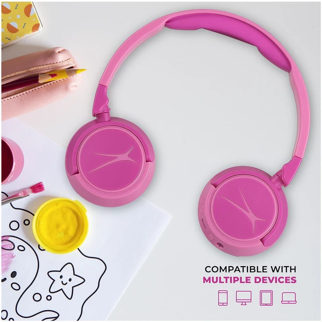 Alt view image 5 of 7 - Kid Safe 2-in-1 Wireless Bluetooth Headphones - Crystal Clear Sound, Safe Volume Limiting, Foldable Design - Enjoy Audio and Protect Your Child's Hearing (Princess Pink)