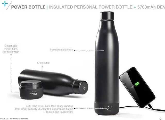 Alt view image 8 of 13 - Tylt All-in-One Water Bottle And Portable Power Bank Connect And Charge +Drink And Recharge Black