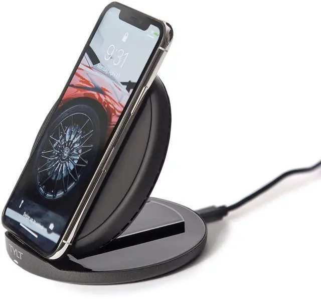 Alt view image 9 of 12 - Tylt Crest Convertible Pad + Stand | Fastest Wireless Charger | Converts From Pad To Stand | Charges Through Most Cases - Color: Black