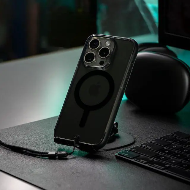 Alt view image 5 of 7 - BodyGuardz Ace Pro Compatible with iPhone 16 Pro Case - Shockproof Cover with 18FT Drop Tested - Compatible with MagSafe - Wireless Charging - Responsive Buttons - Orange/Ombre (Smoke/Black)