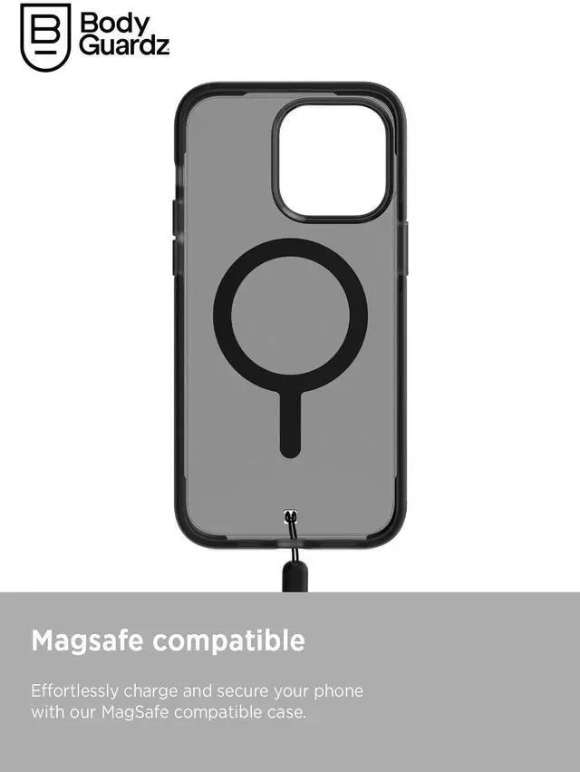 Alt view image 9 of 12 - BodyGuardz Ace Pro for iPhone 15 Pro Max Case,Heavy Duty Shockproof Cover with 18FT Military Grade Drop Tested, Compatible with MagSafe, Wireless Charging, Responsive Buttons - Smoke/Black