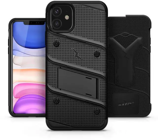 Alt view image 10 of 15 - ZIZO BOLT Series iPhone 11 Case - Heavy-duty Military-grade Drop Protection w/ Kickstand Included Belt Clip Holster Tempered Glass Lanyard - Black