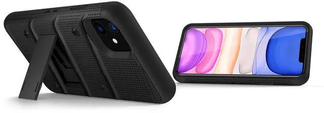 Alt view image 13 of 15 - ZIZO BOLT Series iPhone 11 Case - Heavy-duty Military-grade Drop Protection w/ Kickstand Included Belt Clip Holster Tempered Glass Lanyard - Black