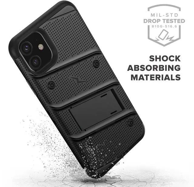 Alt view image 12 of 15 - ZIZO BOLT Series iPhone 11 Case - Heavy-duty Military-grade Drop Protection w/ Kickstand Included Belt Clip Holster Tempered Glass Lanyard - Black