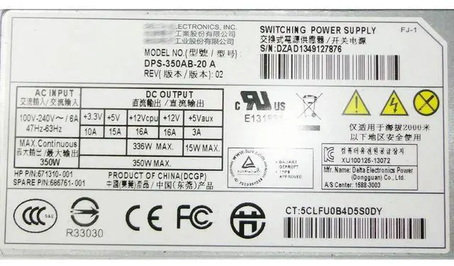 Alt view image 3 of 3 - DPS-350AB-20 A For Proliant Ml310e G8 V2 Switching Power Supply 671310-001 686761-001 350W