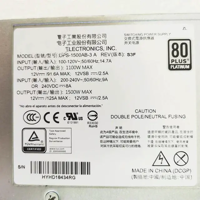 Alt view image 3 of 3 - 100% Tested Fast Ship 1500W 12V 125A For DELTA Server Power Supply DPS-1500AB-3 A