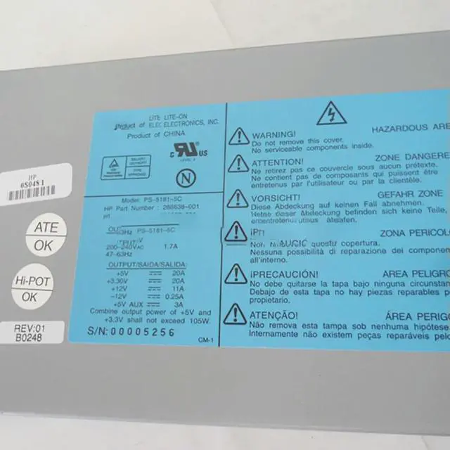 Alt view image 4 of 4 - PS-5181-5C For DL320G2 Server Power Supply 293367-001 288638-001 105W