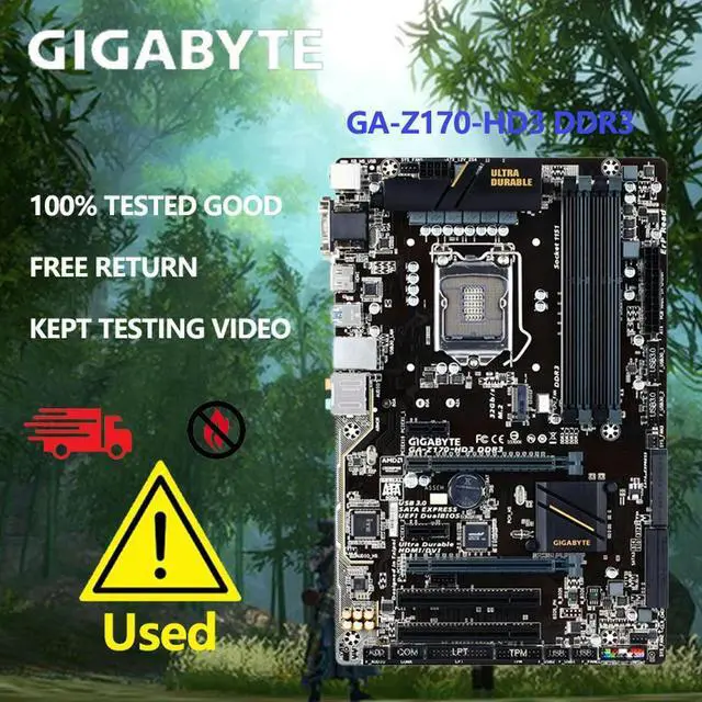 Main image of Usedmotherboard GA-Z170-HD3 DDR3 has 4 DDR3 / DDR3L slots and supports 6th and 7th generation Core processors