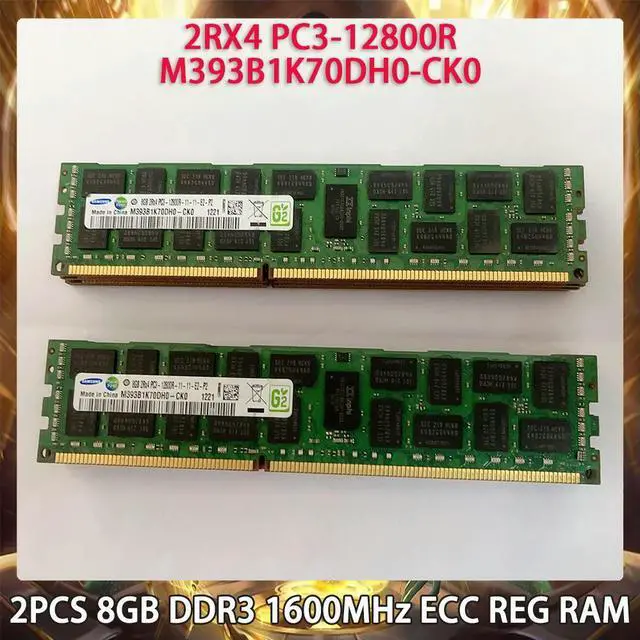 Main image of 2 PCS 8GB DDR3 1600MHz ECC REG RAM For Server Memory 2RX4 PC3-12800R M393B1K70DH0-CK0 M393B1K70DH0