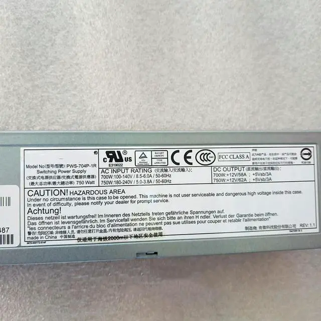 Alt view image 4 of 4 - PWS-704P-1R Server Power Supply For S 750W