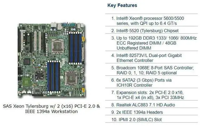Alt view image 4 of 4 - For S Dual 1366-Pin LGA Sockets Server Workstation Motherboard Support ® Xeon® Processor 5600/5500 Series X8DA3