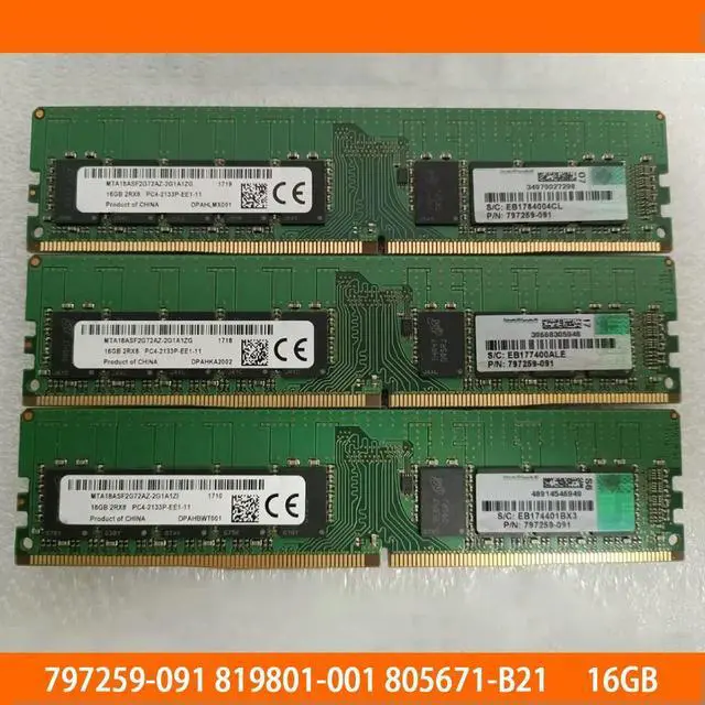 Main image of 1PCS 16G RAM 797259-091 819801-001 805671-B21 For 16GB DDR4 2RX8 2133 UDIMM ECC Memory