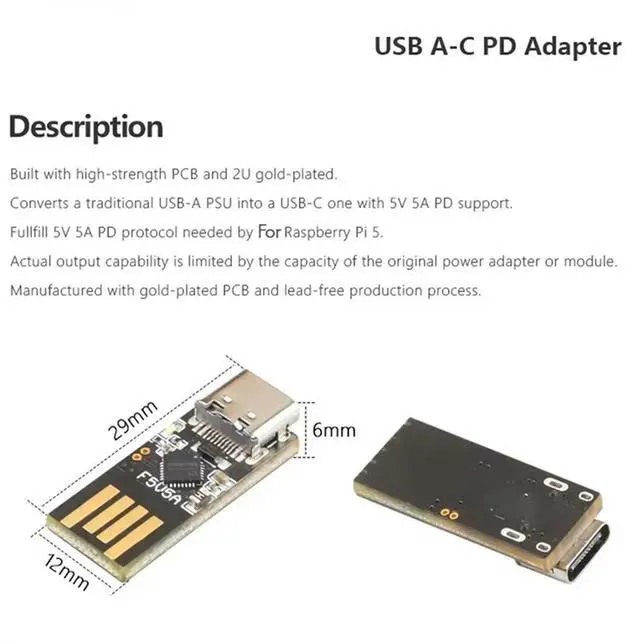 Alt view image 6 of 7 - Ageryu For Pi5 USB A-C PD Adapter Mini PD Trigger Activation Power USB-A To USB-C Adapter For Pi 5