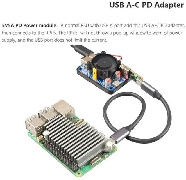 Alt view image 7 of 7 - Ageryu For Pi5 USB A-C PD Adapter Mini PD Trigger Activation Power USB-A To USB-C Adapter For Pi 5