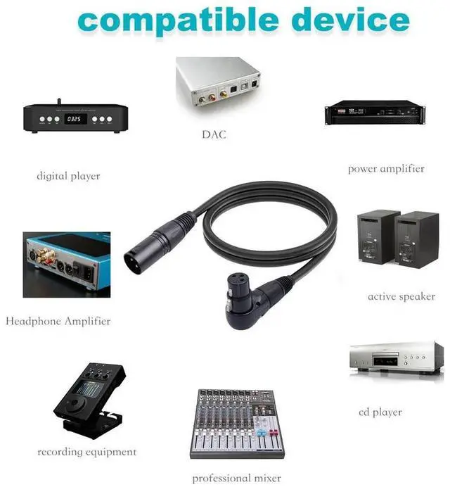 Alt view image 3 of 4 - 1Pcs XLR Microphone Extension Cable Adapter , 90 Degree XLR Female To Straight XLR Male 3-Pin Mic Cable 1M Durable Eas