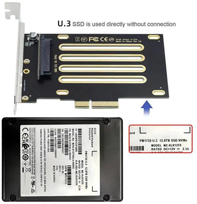Alt view image 4 of 4 - NVMe PCIe SSD U.3 U3 Kit SFF-8639 to PCI-E 4.0 X4 Host Adapter for Motherboard PM1735AA56