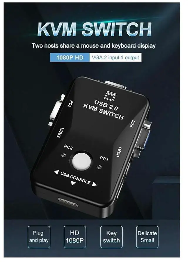 Alt view image 4 of 4 - Ageryu USB 2.0 KVM Mouse Switcher Keyboard VGA Splitter Box Sharing Switch USB KVM Switch 2 Port VGA SVGA Switch Box Durable