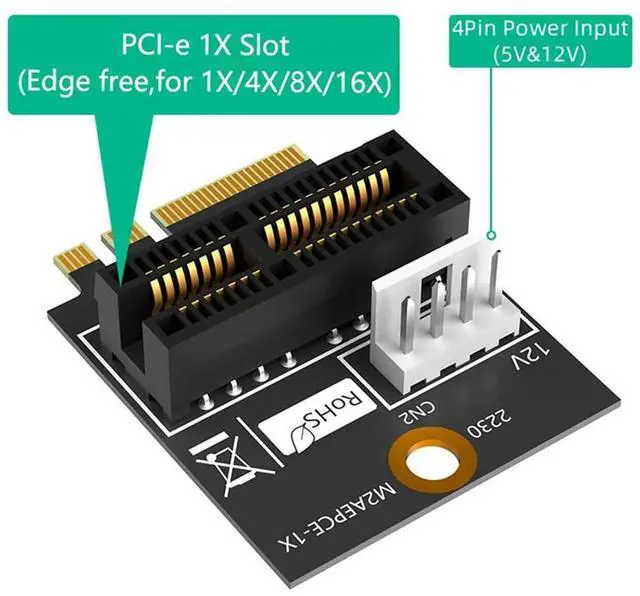 Main image of Ageryu M.2 NGFF Key A/A+E/E To PCI-E 1X Adapter PCI Express 1X Converter Card With Power Cable Easy Install